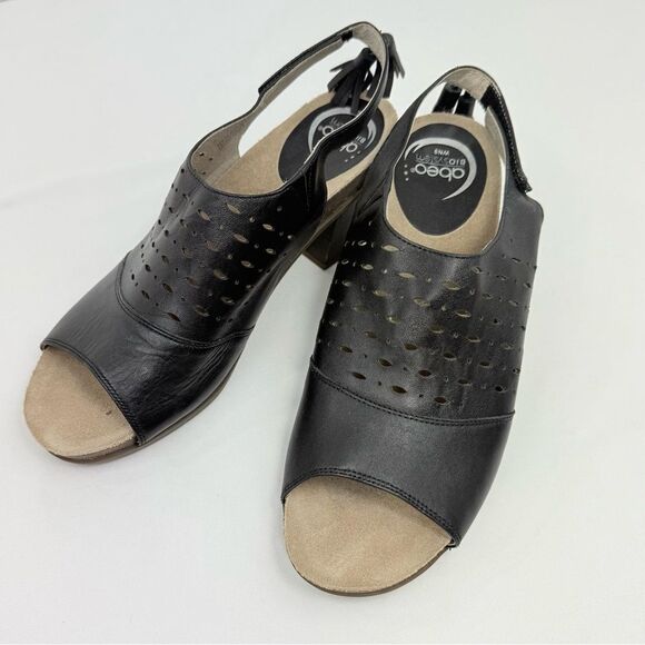 Abeo BIO System BERRIE Perforated Black Leather Peep Toe Slingback Sandals - Picture 3 of 14